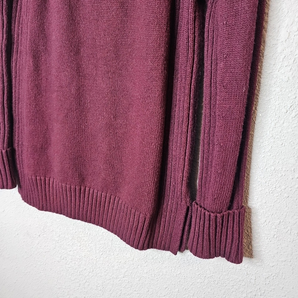 Talbots Petite Burgundy Mock Neck Ribbed Yoke Pullover Sweater Wine Size P - Picture 2 of 9